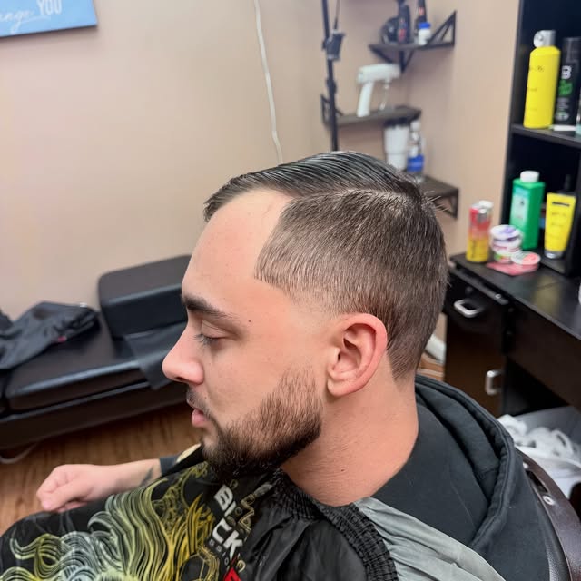 Client in the chair — mid-cut progress